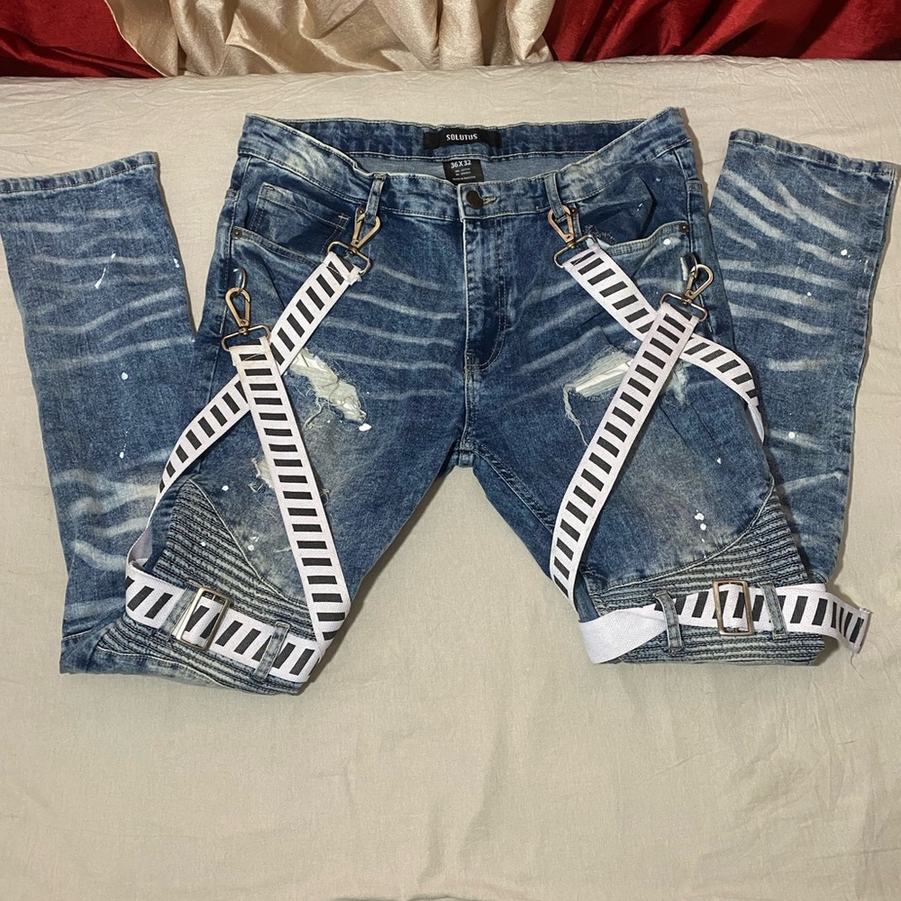 Urban Outfitters Blue Denim Jeans with Strap Accents